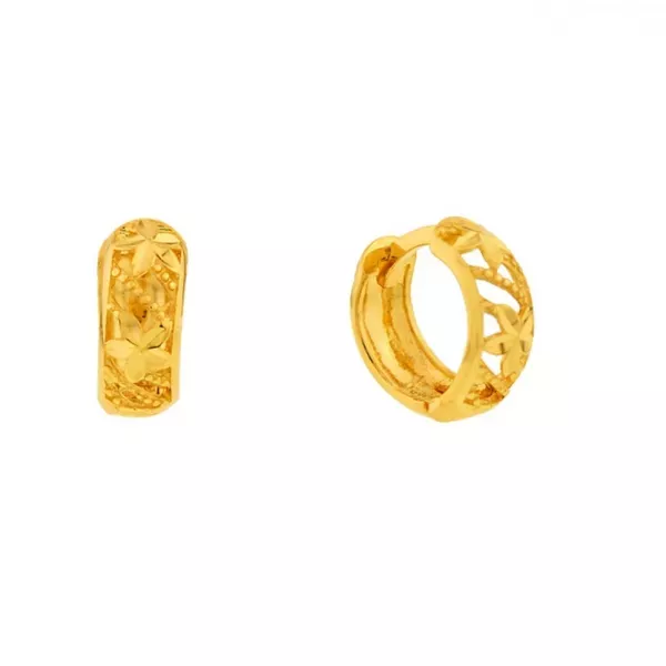 Brinco De Ouro 18k Meia argola trabalhada com flor