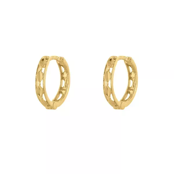 Brinco De Ouro 18k Meia argola trabalhada vazada