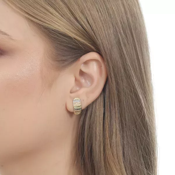 Brinco De Ouro 18k Meia Argola Tricolor de 1,6cm