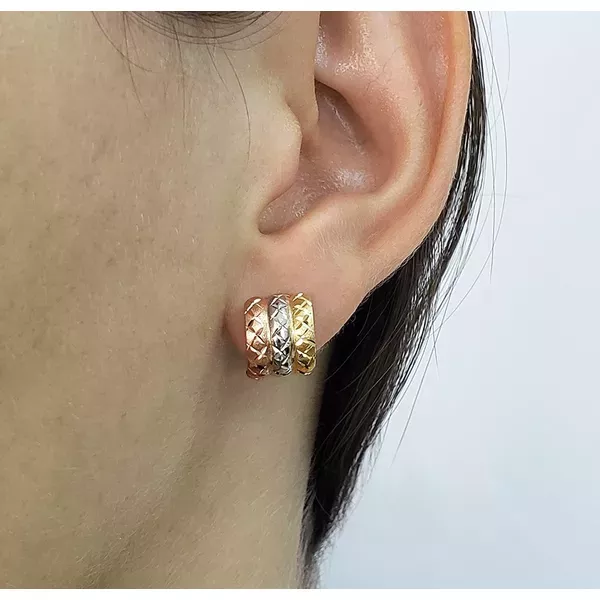 Brinco De Ouro 18k Meia Argola Tricolor De 10mm