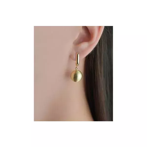 Brinco De Ouro 18k Meia Lua Com Bola Fosca