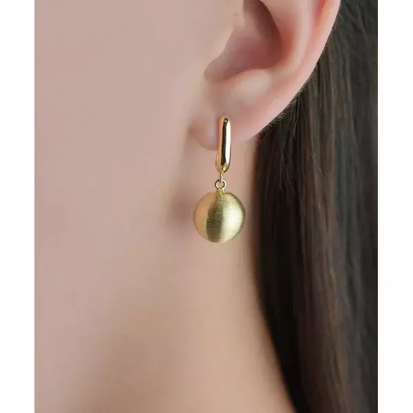 Brinco De Ouro 18k Meia Lua Com Bola Fosca G