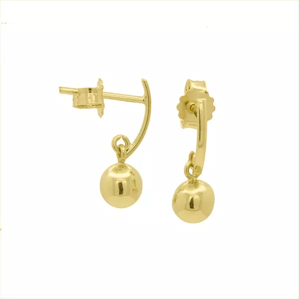 Brinco De Ouro 18k Meia lua com bolinha 5mm