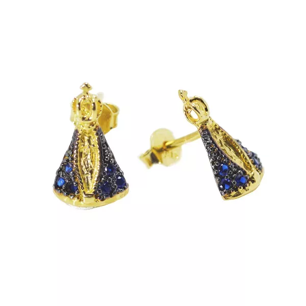 Brinco De Ouro 18k Nossa Senhora Da Aparecida Com Pedras P