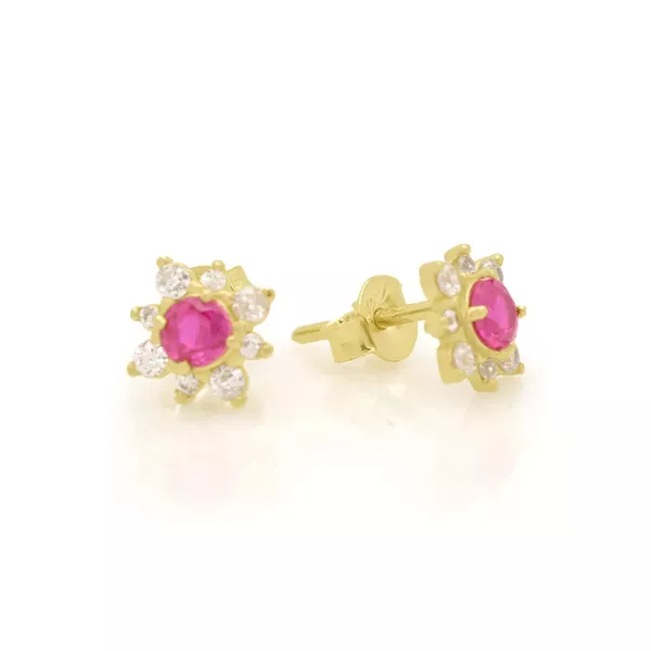 Brinco De Ouro 18k Sol Rubi de Zircônias