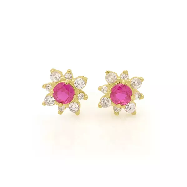 Brinco De Ouro 18k Sol Rubi de Zircônias