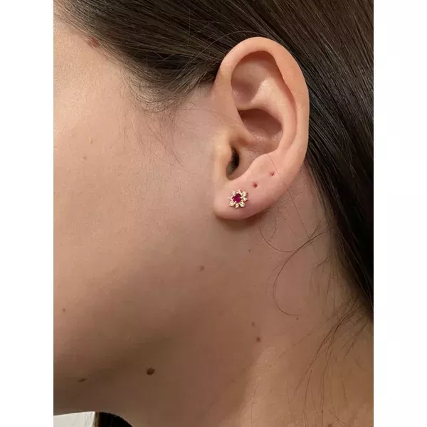 Brinco De Ouro 18k Sol Rubi de Zircônias