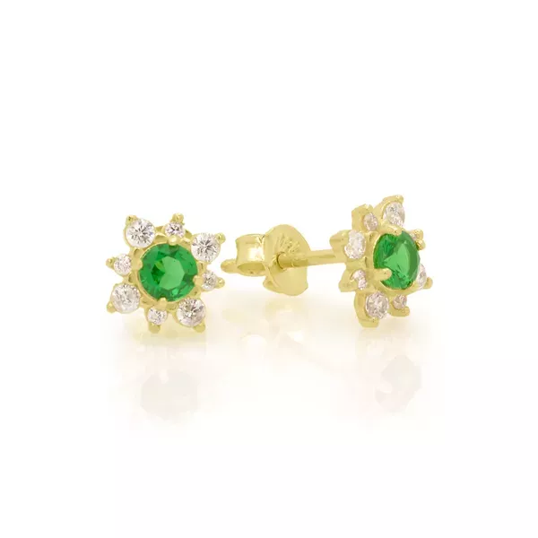 Brinco De Ouro 18k Sol Verde de Zircônias