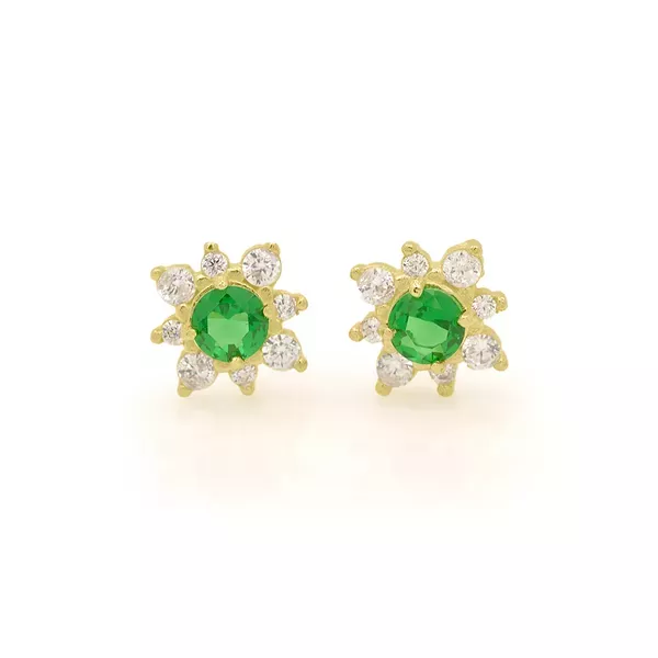 Brinco De Ouro 18k Sol Verde de Zircônias