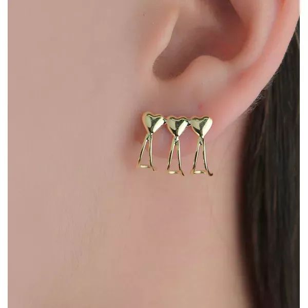 Brinco De Ouro 18k Três Corações