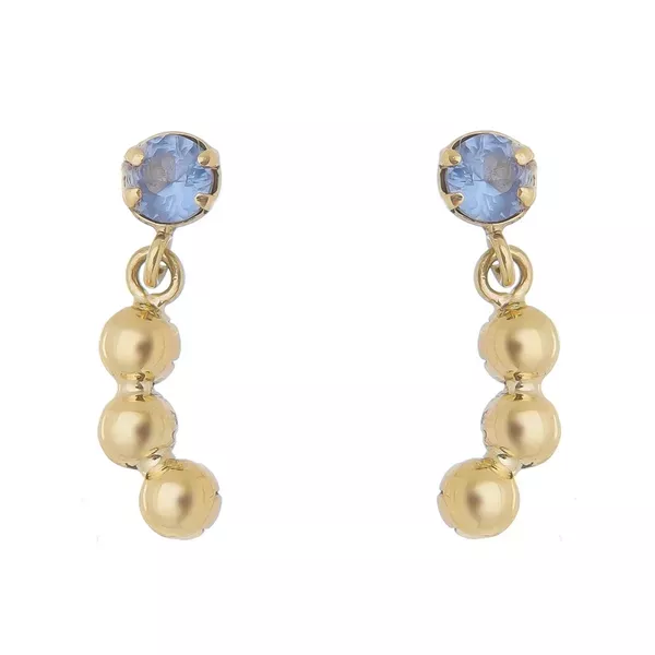 Brinco De Ouro 18k Zircônia Azul Com Bolinhas