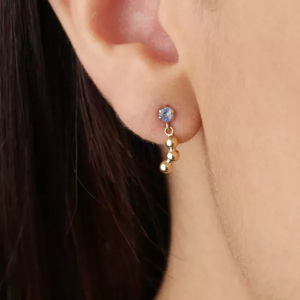 Brinco De Ouro 18k Zircônia Azul Com Bolinhas