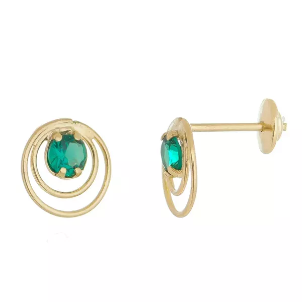 Brinco De Ouro 18k Zircônia Esmeralda