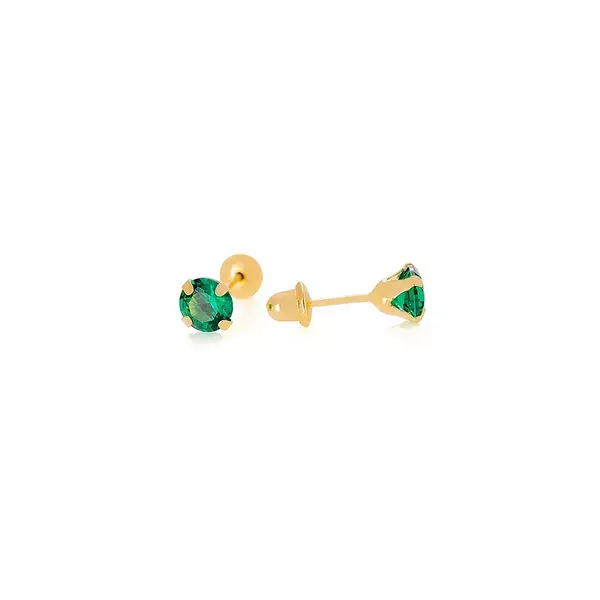 Brinco De Ouro 18k Zircônia Esmeralda De 3mm