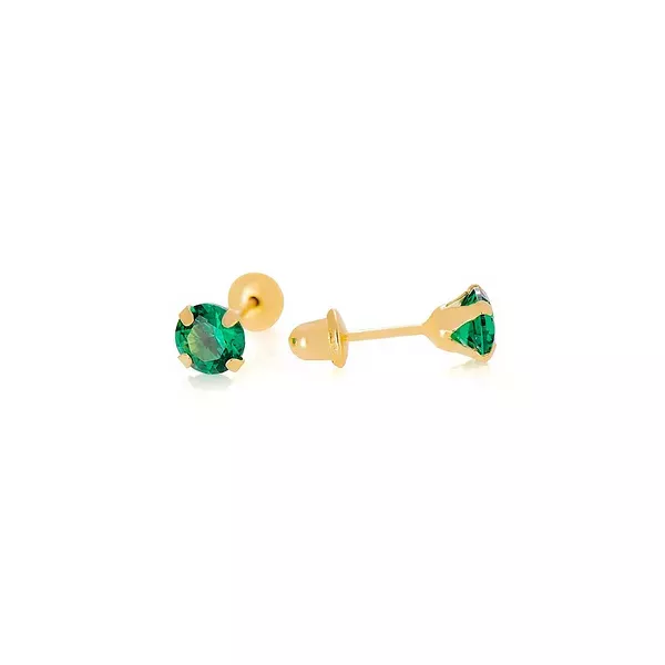 Brinco De Ouro 18k Zircônia Esmeralda De 4mm