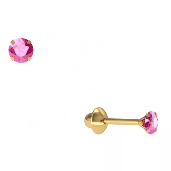 Brinco De Ouro 18k Zircônia Rosa De 3mm
