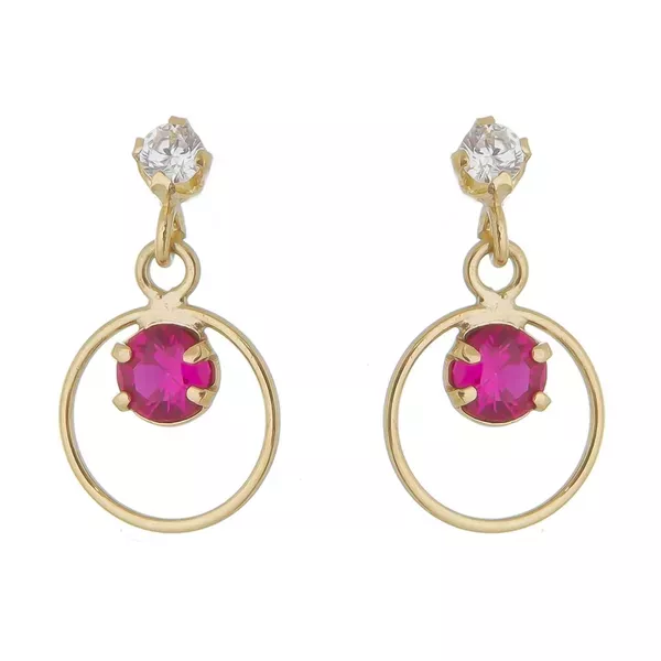 Brinco De Ouro 18k Zircônia Rubi