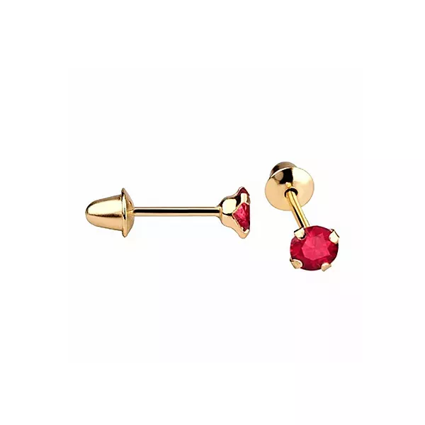 Brinco De Ouro 18k Zircônia Rubi De 3mm