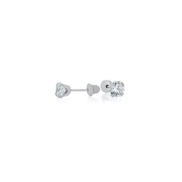 Brinco De Ouro Branco 18k Com Pedra De Zircônia De 4mm