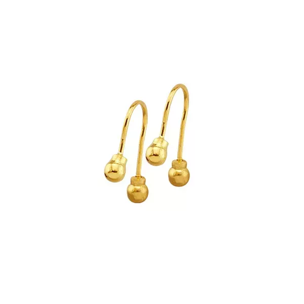 Brinco Infantil De Ouro 18k Anzol Com Bolinhas De 3mm
