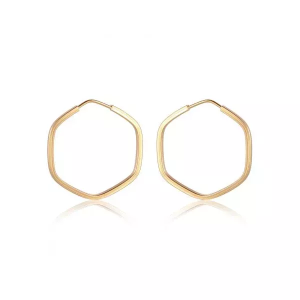 Brinco Infantil De Ouro 18k Argola Fio Quadrado Hexágono De 10mm