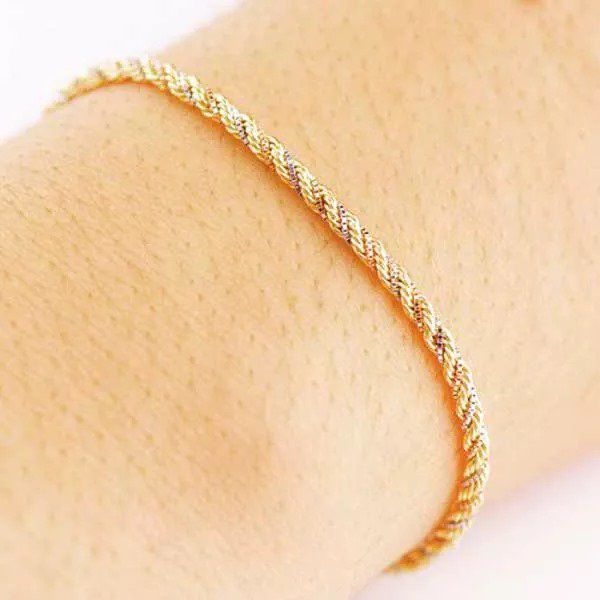 Pulseira De Ouro 18k Corda Tricolor De 2,1mm Com 16cm