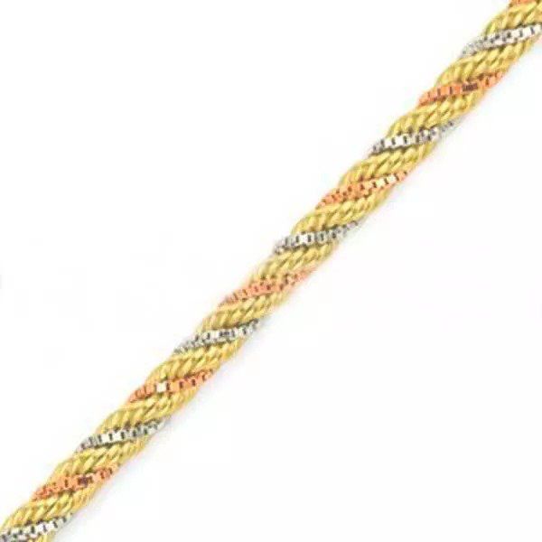 Pulseira De Ouro 18k Corda Tricolor De 2,1mm Com 16cm