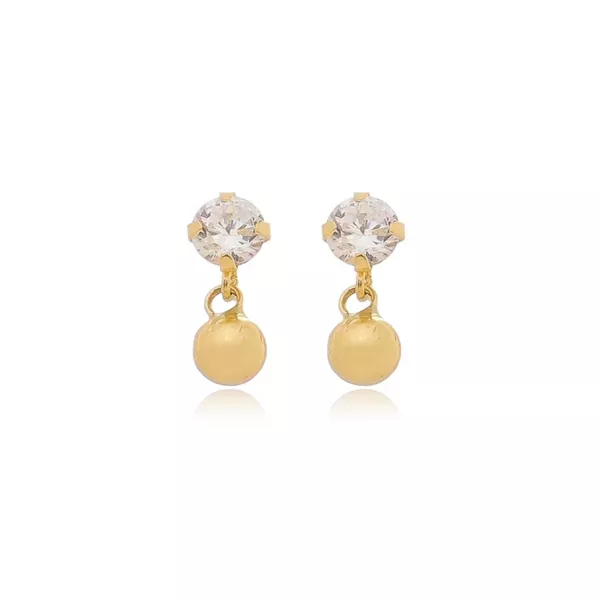 Brinco infantil de Ouro 18k Bolinha Com Pedra De Zircônia De 3mm
