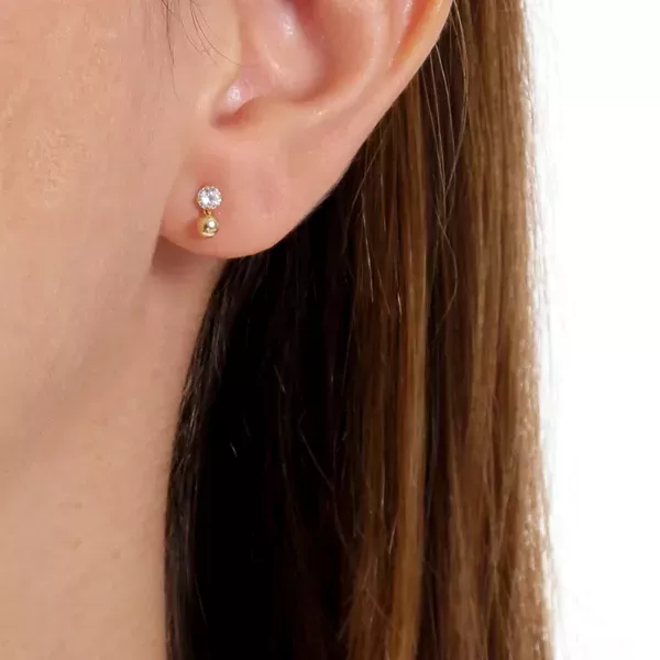 Brinco infantil de Ouro 18k Bolinha Com Pedra De Zircônia De 3mm