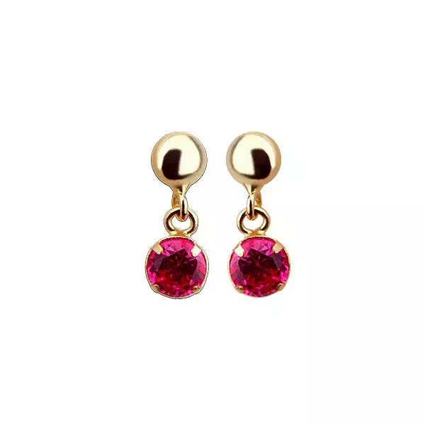 Brinco Infantil De Ouro 18k Bolinha Com Zircônia Rubi 3mm