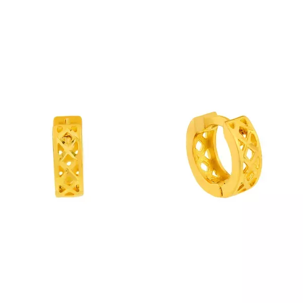 Brinco Infantil De Ouro 18k Meia Argola Trabalhada Vazada