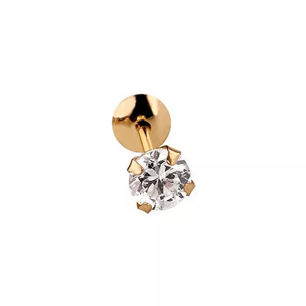Brinco Masculino Individual De Ouro 18k Zircônia De 4,0mm