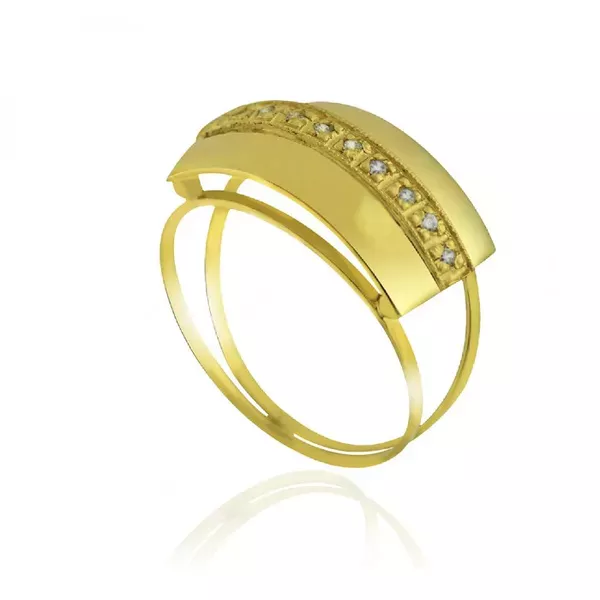 Anel De Ouro 18k Chapéu Com Zircônias