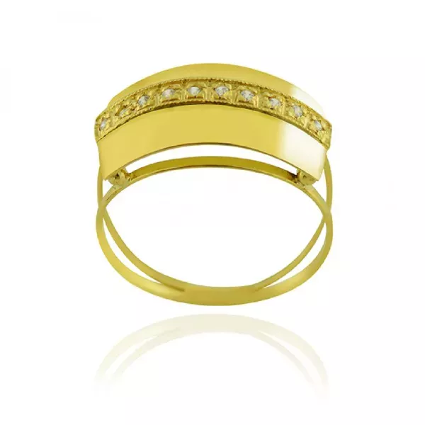 Anel De Ouro 18k Chapéu Com Zircônias