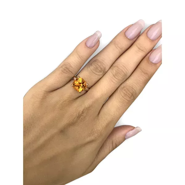 Anel De Ouro 18k Com Citrino e Diamantes