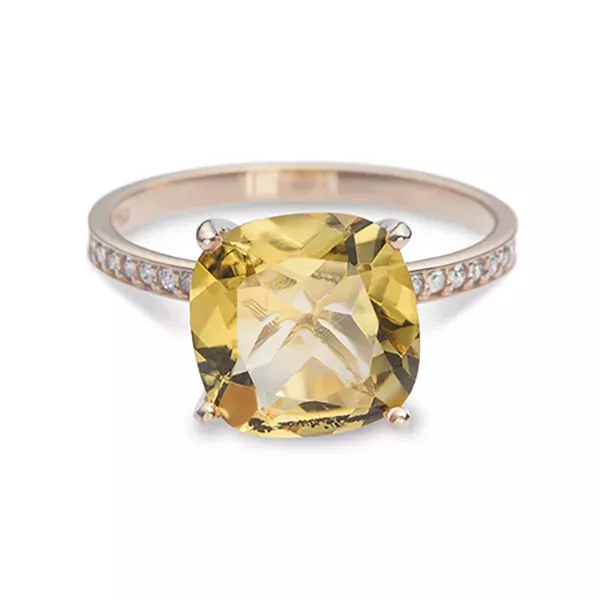 Anel De Ouro 18k Com Citrino e Diamantes