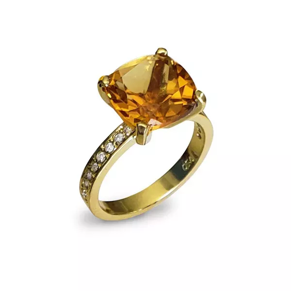 Anel De Ouro 18k Com Citrino e Diamantes