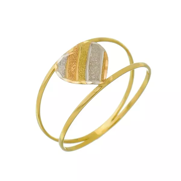 Anel de Ouro 18k Coração Diamantado Tricolor 