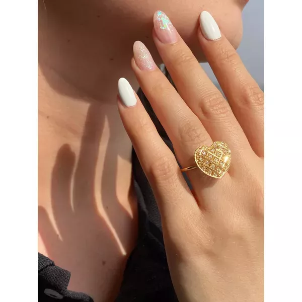 Anel de Ouro 18k Coração Grande Com Zircônias