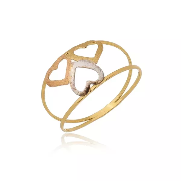 Anel De Ouro 18k Coração Triplo Tricolor