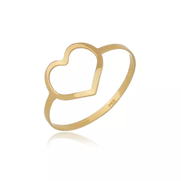Anel De Ouro 18k Coração Vazado