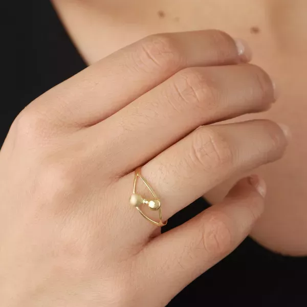 Anel De Ouro 18k Duas Bolinhas