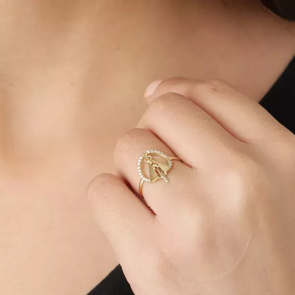 Anel De Ouro 18k Nossa Senhora Cravejado De Zircônia