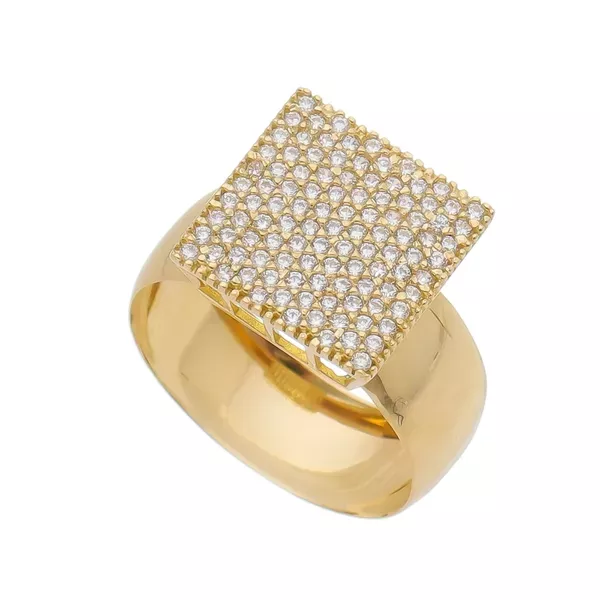 Anel De Ouro 18k Pavê Com Zircônias Plus