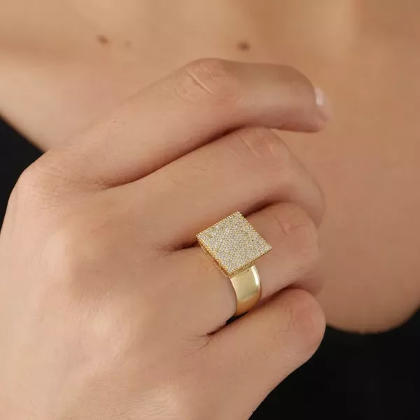 Anel De Ouro 18k Pavê Com Zircônias Plus