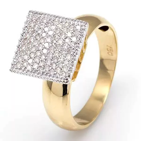 Anel De Ouro 18k Pavê Quadrado De Diamantes De 1 Ponto