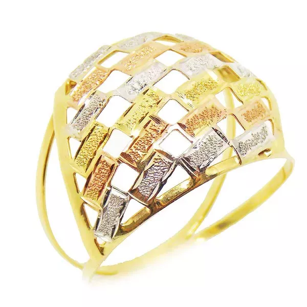 Anel De Ouro 18k Retângulos Tricolor