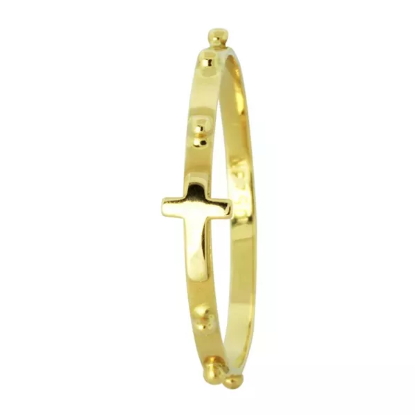 Anel De Ouro 18k Terço e Cruz Com 1,5mm