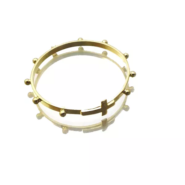 Anel De Ouro 18k Terço e Cruz Com 1,5mm