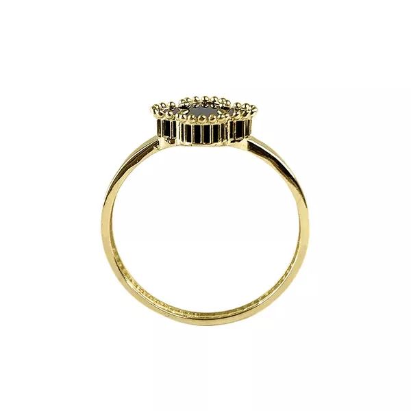 Anel de Ouro 18k Trevo Pedra Ônix 